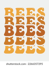 Bees Earth Day word retro groovy repeat text Mirrored honey bee typographic art on white background