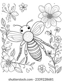 Bees flower tree coloring page