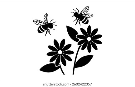 Bees Fly Around Flowers In Garden