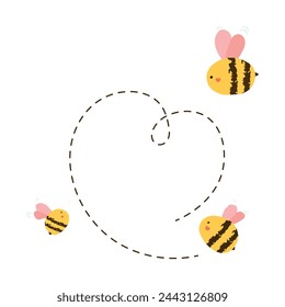 Bees fly around heart symbol in flat style. Postcard and background to express your feelings of sympathy, love. Valentine's Day, gift. EPS10
