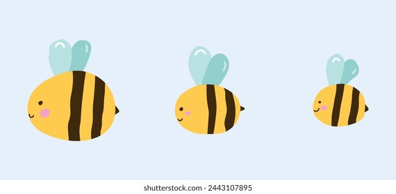 Bees fly to collect honey in flat style. Cute cheerful bees collect honey. EPS10
