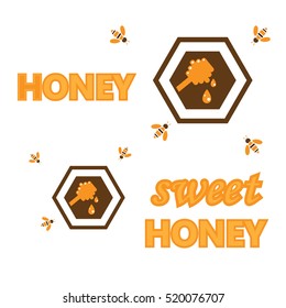 bees fly to honey logo, and the words "sweet honey"
