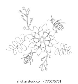 bees flying over some flowers branch leaves
