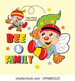 bees and friends playing vector cartoon illustration for print