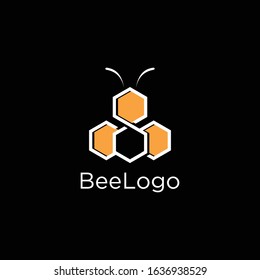 Bees with hexagon elements, logo element icons