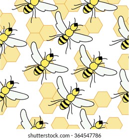 bees and hexagons honey seamless pattern  