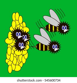 Bees, hive, honeycomb vector isolated
