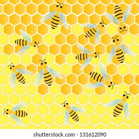 Bees hive and wax honeycomb illustration background vector