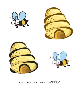 bees and hives (vector) - cartoon illustration