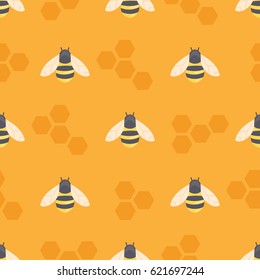 Bees with honey combs seamless pattern vector background
