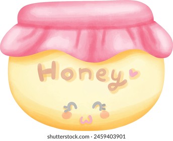 Bees and honey jars with cute smiley faces