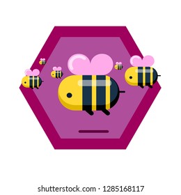 Bees and honeycomb icon,flat design on a white background