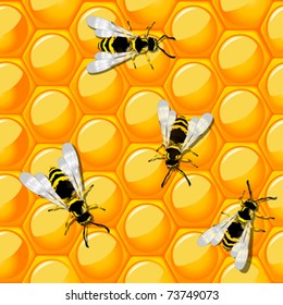 Bees and honeycomb, seamless background design. Ready for print design, no meshes or transparencies used.