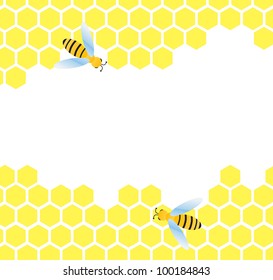 Bees and honeycomb vector background
