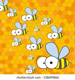 Bees and honeycomb. Vector illustration. Eps 8.