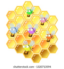 bees and honeycombs cartoon vector illustration.
