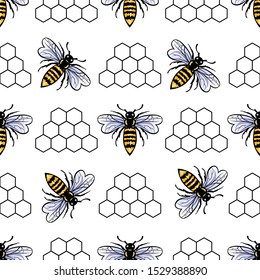 Bees and honeycombs icons illustration vector design template. Suitable for printing on fabric, wallpaper, paper, creative industry, multimedia, entertainment, education, shops and any other business.