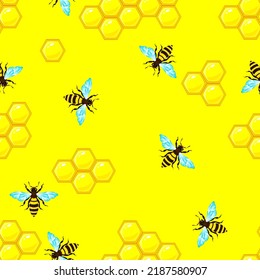 Abejas y panecillos, patrón sin soldadura, ilustración vectorial