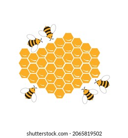 Bees with honeycombs. Vector isolated illustration on a white background.