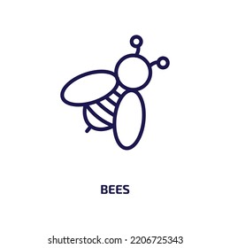 icono de abejas de la agricultura y la recolección de jardinería. Abejas lineales delgadas, abeja, icono de contorno de miel aislado en fondo blanco. Signo de abejas vectoriales de línea, símbolo para web y móvil