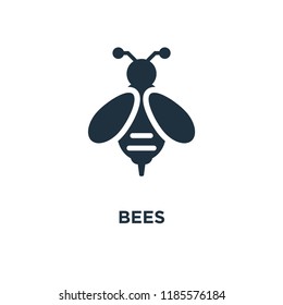 Bees icon. Black filled vector illustration. Bees symbol on white background. Can be used in web and mobile.