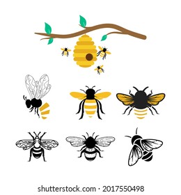 Bees icon design set bundle template isolated