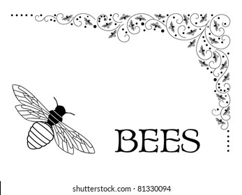 Bees intermingled in corner flourish (bees' lower bottom shaped like a bee hive as showen in large corner bee)