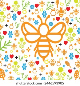 bees journey honey bee  patterns flower to honey bottle honey bees in harmony with nature honey bees amidst floral patterns the delicate dance of bees and floral small heart shape and white background