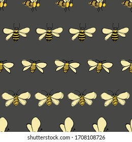 Bees line up on gray background seamless vector pattern surface design honeybees