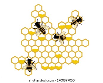 bees making honey and propolis. vector illustration. banner