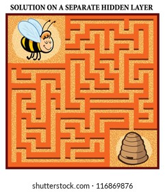 Bee's Maze Game - help the Bee find her Way Home: Maze puzzle with solution