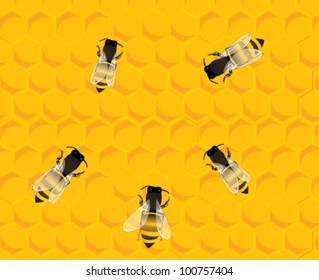 Bees on honey hive background