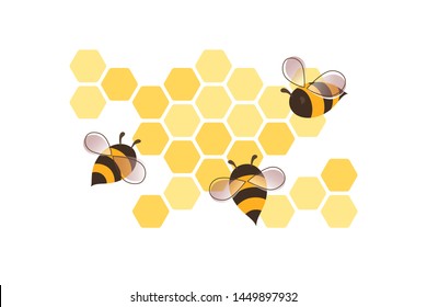 Abejas con miel. Ilustración vectorial.