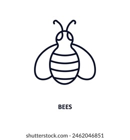 bees outline icon. Thin line icon from agriculture farming and gardening collection. Editable vector isolated on white background