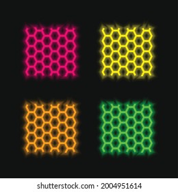 Bees Panel Texture four color glowing neon vector icon