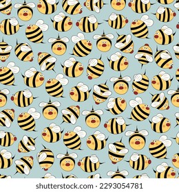 Bees pattern. Funny cartoon bugs texture. Colorful kids background. Cartoon bee backdrop. Textile for kids, fabric texture. Cute bees wallpaper. 