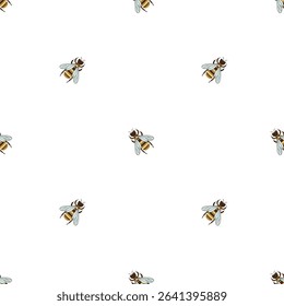 Bees pattern on a white background. Simple seamless pattern with honey bees. Vector design for greeting card and invitation
