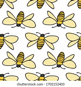 Bees in a row seamless vector repeat on white background ssurface design pattern tile