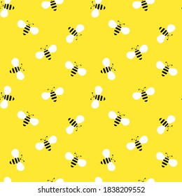 Bees seamless pattern background. Vector cute cartoon yellow color background honey concept for print on paper, fabric, wallpaper, cover.