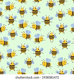 Bees seamless pattern. Little bee wrapping paper, wallpaper. Cartoon bee.