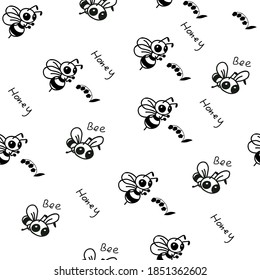 Ilustración vectorial de diseño monocromo sin fisuras de abejas. Textura moderna de dibujos animados.