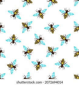 bees, seamless pattern, vector illustration
