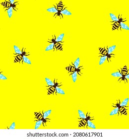 bees, seamless pattern, vector illustration