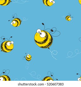 Bees seamless pattern. Vector illustration. Image of flying bees. Funny bees. 