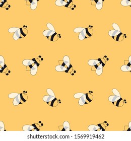 Bees seamless pattern Yellow insects background Decorative cute hand drawn bee wallpaper illustration