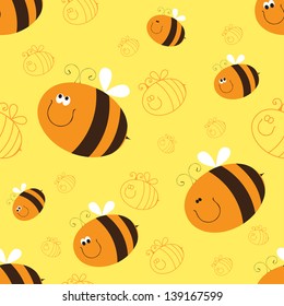 Bees, seamless vector background
