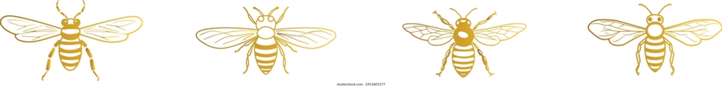 Bees set line art vector illustration, Honeybee Outline Drawing