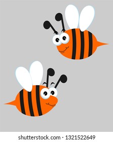 Bees Set. Vector illustration with cute cartoon bees, on grey background.