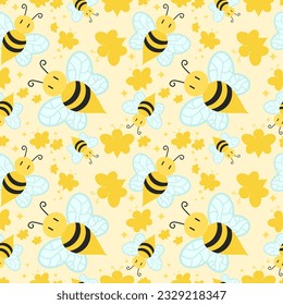 bees and shadows with star seamless pattern on yellow background. vector abstract illustration.