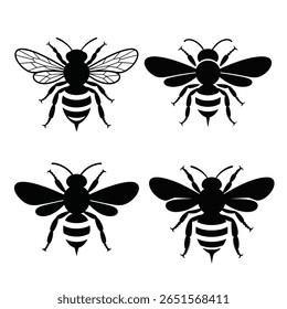 Bees Silhouettes pack, Vector Bee pack, Bumblebee and Honeybee Illustrations – Insect Silhouette Pack, Set of Honey bees black outline illustration